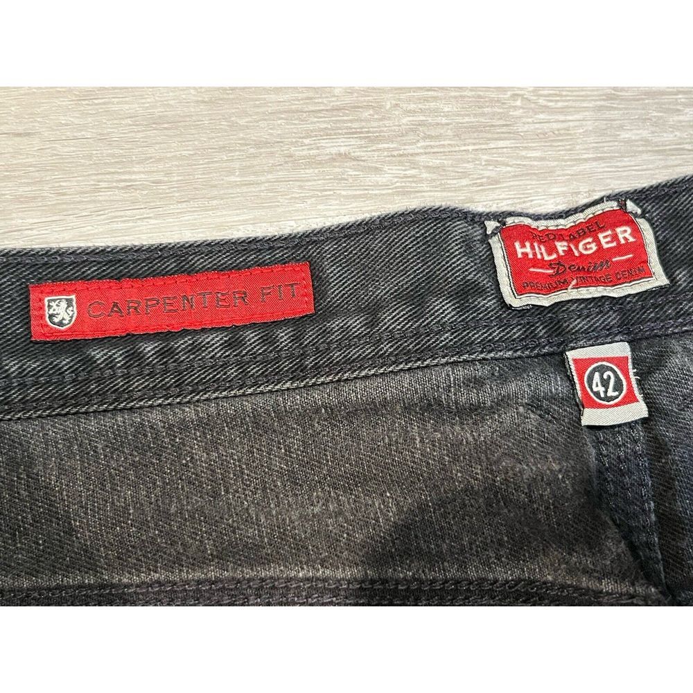Vintage Tommy‎ Hilfiger Mens 42 Distressed Spell Out Baggy Denim Shorts Black - Picture 4 of 8